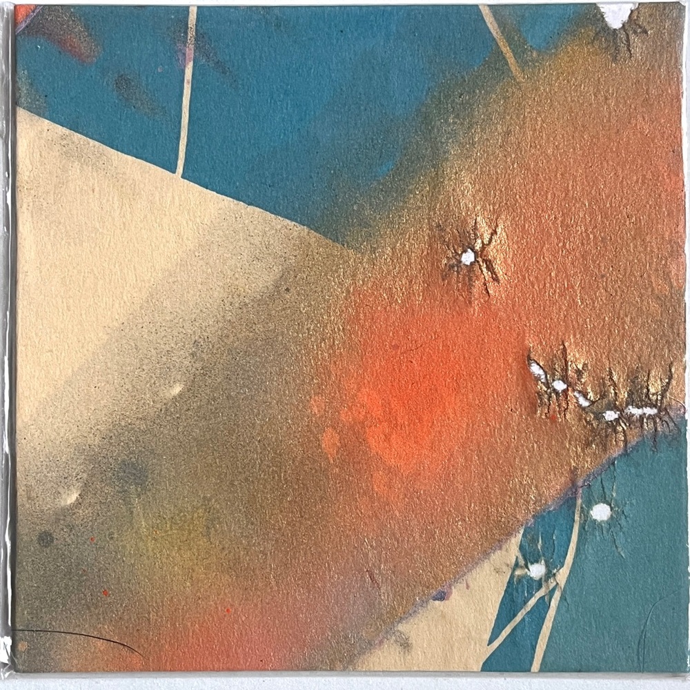‘Route’ Marksman Series:Vibrant Mixed Media Art with Turquoise and Coral Accents